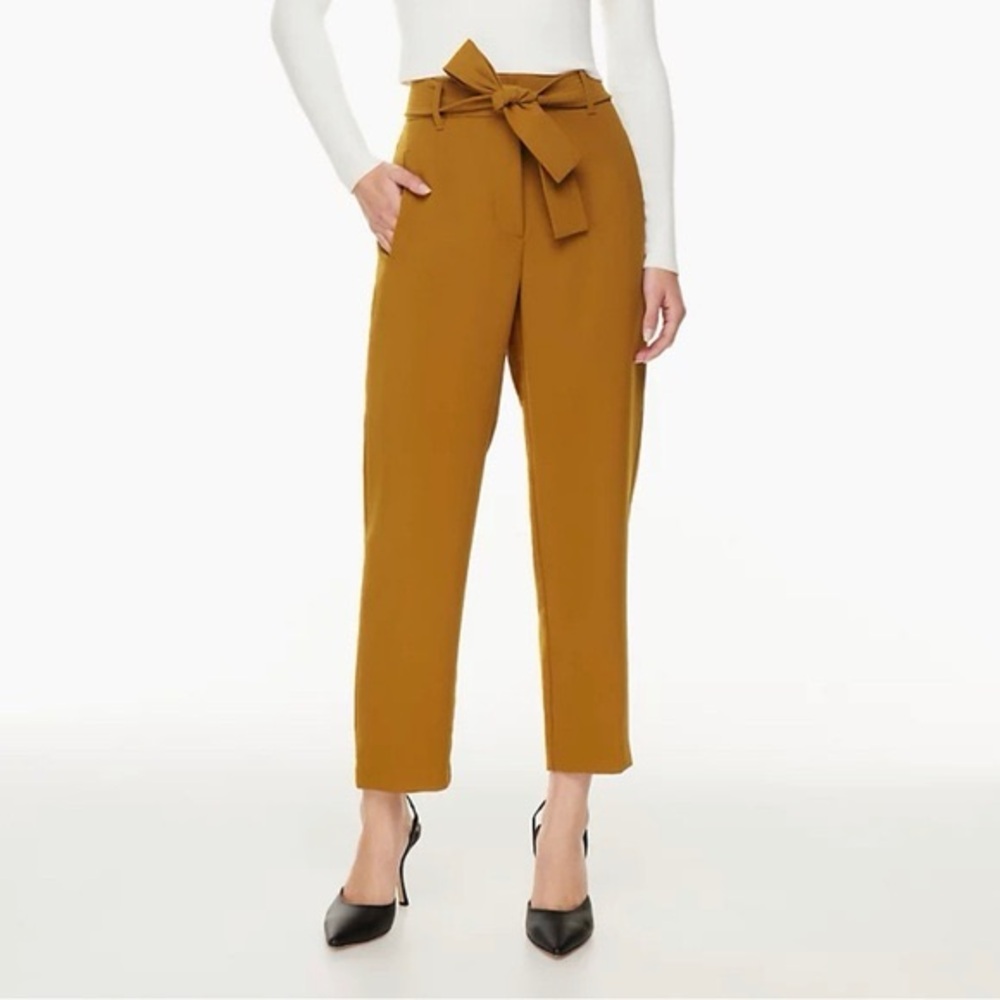 Wilfred Tie Front pants in mustard green color, size 0